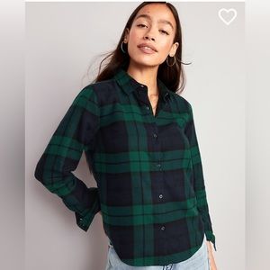 Old Navy women’s flannel, blue & green plaid, size medium tall, NWOT